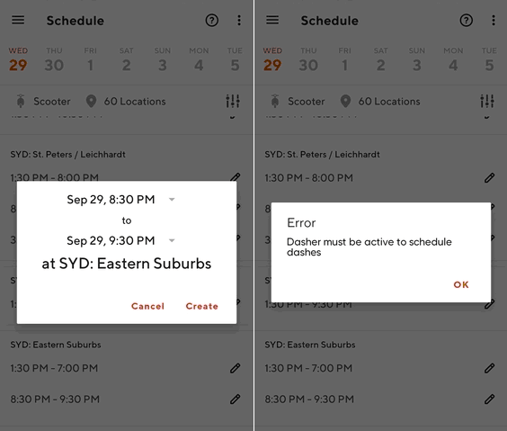 Error Message "Dasher must be Active to Schedule Dashes", What is it