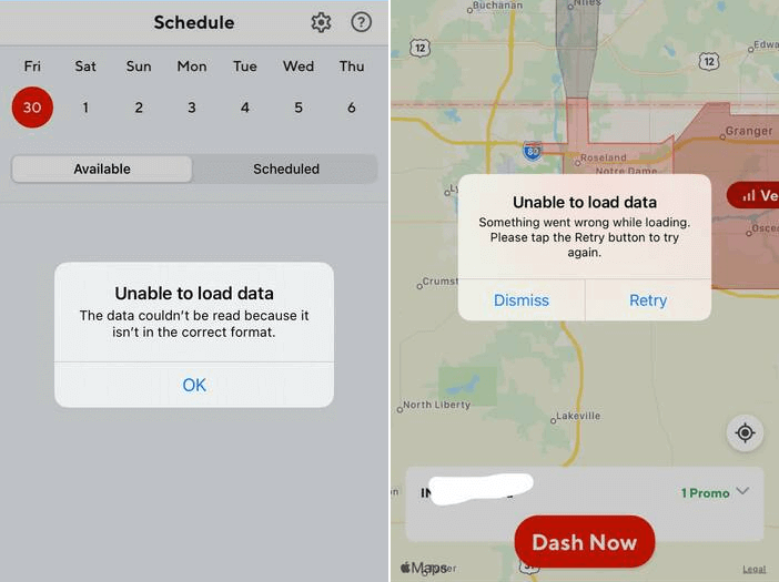 doordash unable to load data